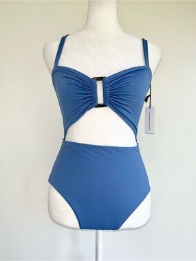 ANEMOS Tortoise Cut-Out One Piece Swimsuit NWT Azure Blue UPF50+ Lined Small